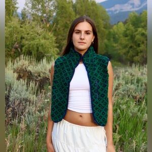 NWOT Midnight Lunch Montana Fleece Vest in navy + green